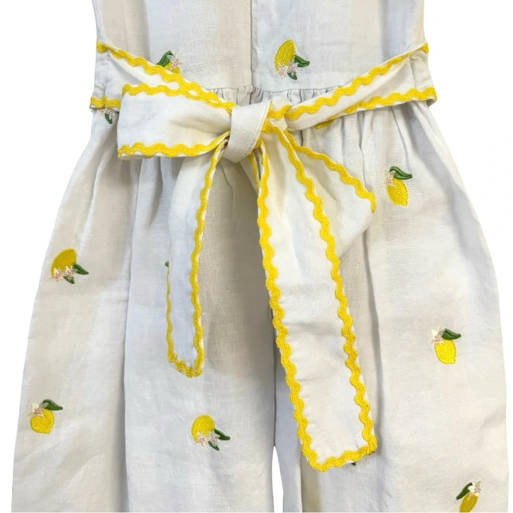 Sorci and Fofa Girls 6 Embroidered Lemon Flutter Sleeve Ric-Rac Linen Dress‎ - Picture 10 of 16
